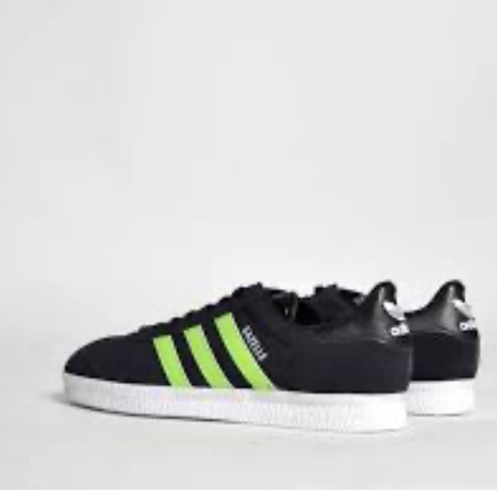 Adidas Men's Black Gazelles with Lime Stripes and white Soles